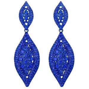 Blue with Blue Sapphire Crystal Double Leaf Chandelier Post Back Drop Earrings